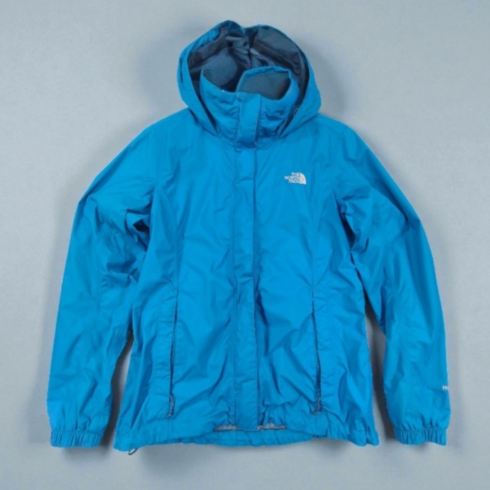 North Face Hyvent Hooded Jacket Womens Medium Blue Nylon Zip Hook Loom Closure
